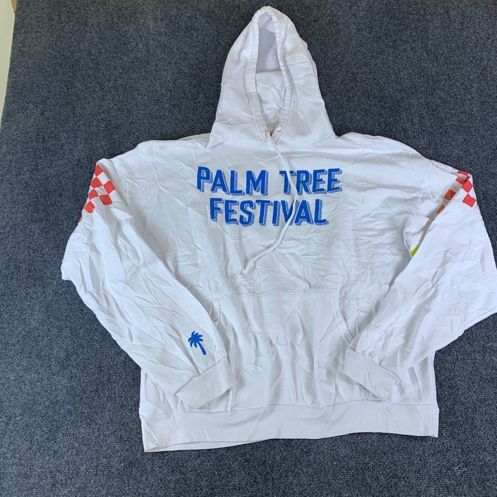 Aviator Nation Palm Tree Festival Aspen Hoodie Unisex XL White Graphic Pullover